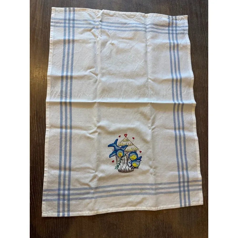 Vintage Embroidered Bird Hand Towel Dish Cloth Retro